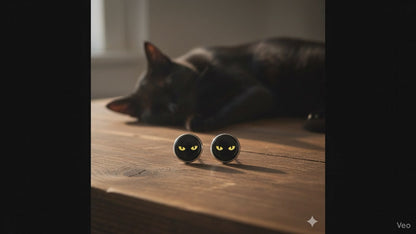 Black Cat Eyes Glass Cabochon Stud Earrings (12mm) – Stainless Steel