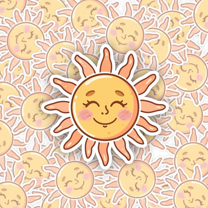 Smiling Sun White Vinyl Sticker (6.5 cm, Kiss-Cut)