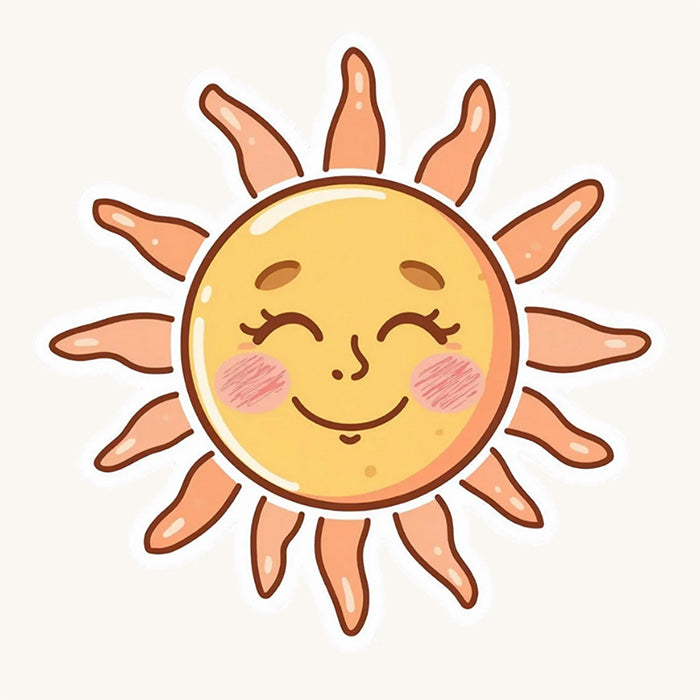 Smiling Sun Retro Face | Kawaii | White Satin Vinyl | Kiss-Cut Sticker